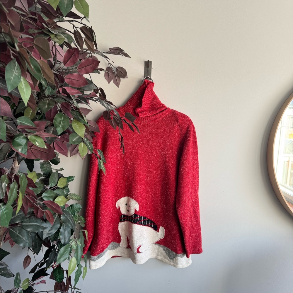 TanJay Red Turtleneck Sweater with Dog Motif